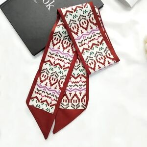 2× Bag Twilly Purse Skinny Scarf Burgundy Geometric